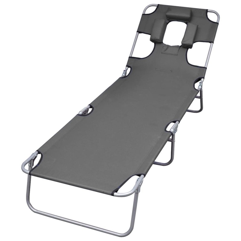 vidaXL Lettino Pieghevole con Cuscino e Schienale Regolabile Grigio vidaXL Lettino Pieghevole con Cuscino e Schienale Regolabile Grigio