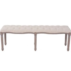 vidaXL Panca in Legno Massello e Lino 150x40x48 cm Bianco Crema