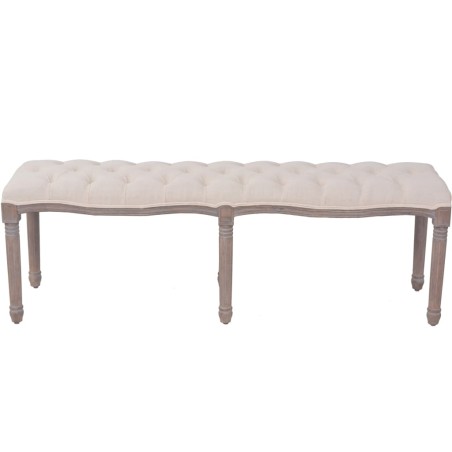 vidaXL Panca in Legno Massello e Lino 150x40x48 cm Bianco Crema