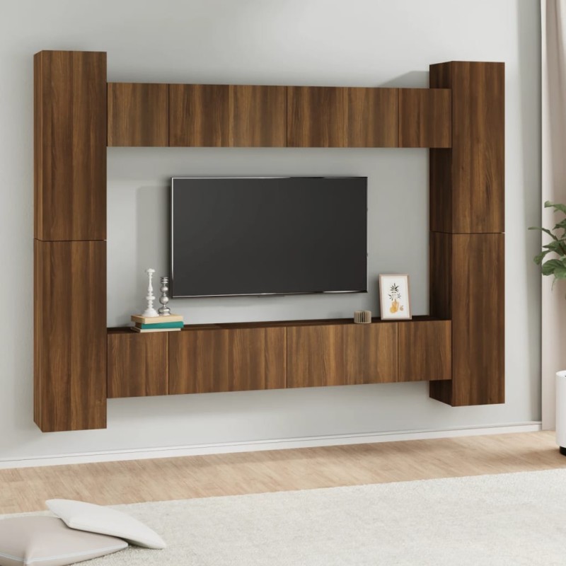 Set Mobili Porta TV 10 pz Rovere Marrone in Legno Multistrato Set Mobili Porta TV 10 pz Rovere Marrone in Legno Multistrato