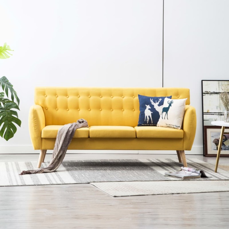 vidaXL Divano a 3 Posti Rivestito in Tessuto 172x70x82 cm Giallo vidaXL Divano a 3 Posti Rivestito in Tessuto 172x70x82 cm Giallo