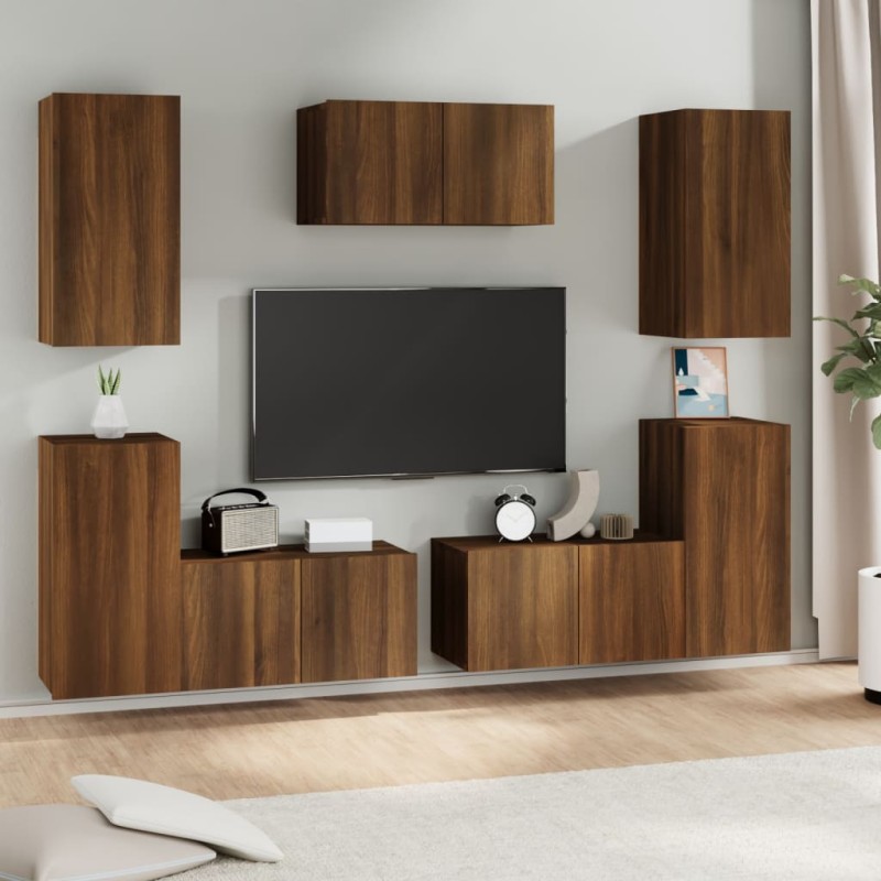 Set Mobili Porta TV 7 pz Rovere Marrone in Legno Multistrato Set Mobili Porta TV 7 pz Rovere Marrone in Legno Multistrato