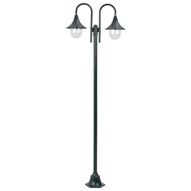 vidaXL Lampione da Giardino E27 220 cm Alluminio 2 Lampade Verde Scuro vidaXL Lampione da Giardino E27 220 cm Alluminio 2 Lampade Verde Scuro
