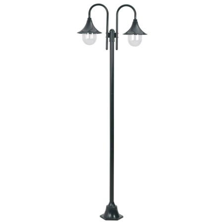 vidaXL Lampione da Giardino E27 220 cm Alluminio 2 Lampade Verde Scuro