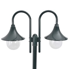 vidaXL Lampione da Giardino E27 220 cm Alluminio 2 Lampade Verde Scuro