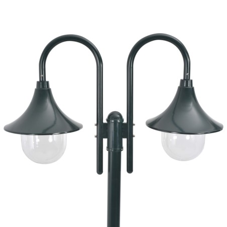 vidaXL Lampione da Giardino E27 220 cm Alluminio 2 Lampade Verde Scuro