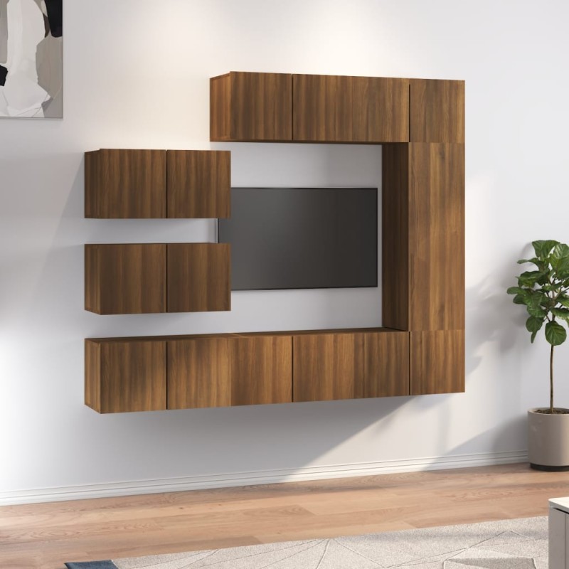 Set Mobili Porta TV 8pz Rovere Marrone in Legno Multistrato Set Mobili Porta TV 8pz Rovere Marrone in Legno Multistrato