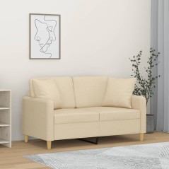 vidaXL Divano a 2 Posti con Cuscini Crema 120 cm in Tessuto