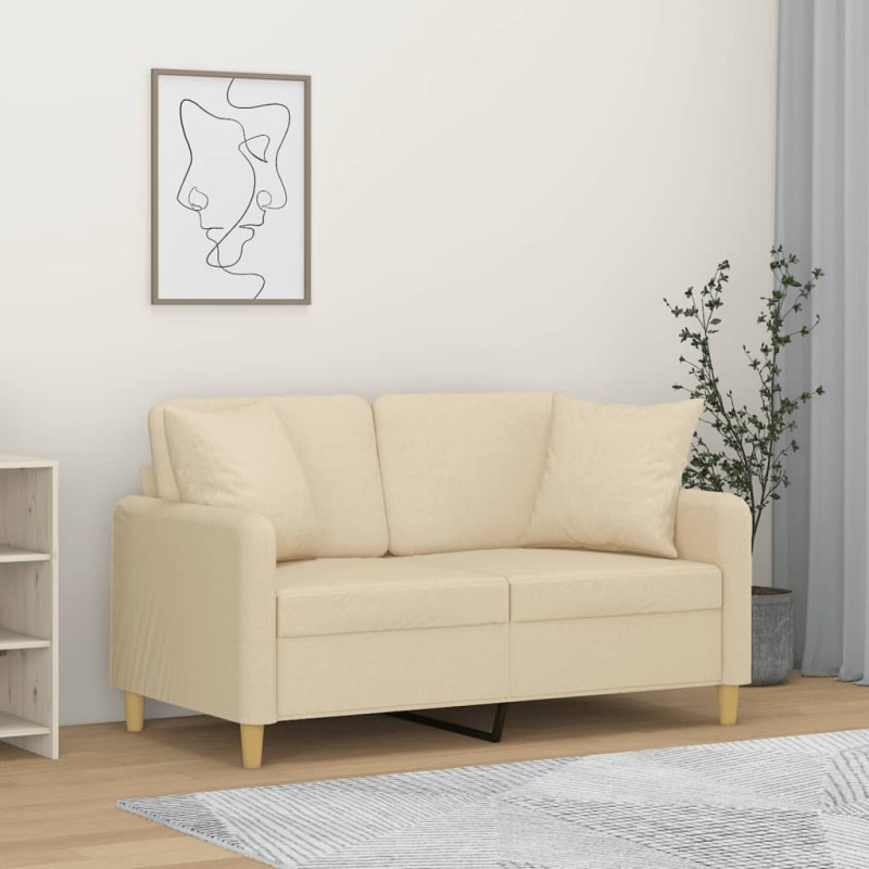 vidaXL Divano a 2 Posti con Cuscini Crema 120 cm in Tessuto vidaXL Divano a 2 Posti con Cuscini Crema 120 cm in Tessuto