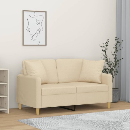 vidaXL Divano a 2 Posti con Cuscini Crema 120 cm in Tessuto