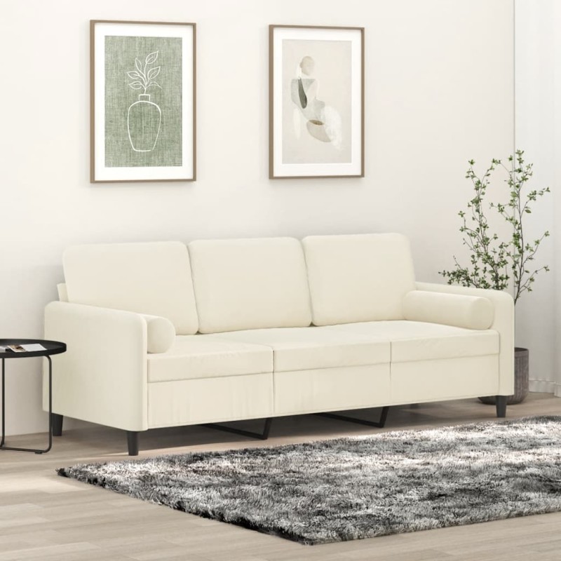 vidaXL Divano a 3 Posti con Cuscini Crema 180 cm in Velluto vidaXL Divano a 3 Posti con Cuscini Crema 180 cm in Velluto