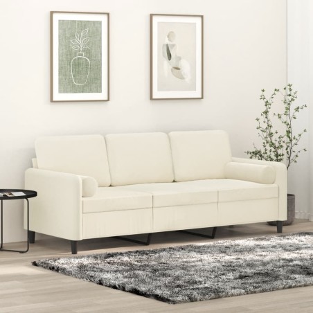 vidaXL Divano a 3 Posti con Cuscini Crema 180 cm in Velluto
