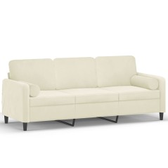vidaXL Divano a 3 Posti con Cuscini Crema 180 cm in Velluto