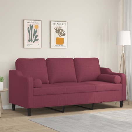 vidaXL Divano a 3 Posti con Cuscini Rosso Vino 180 cm in Tessuto