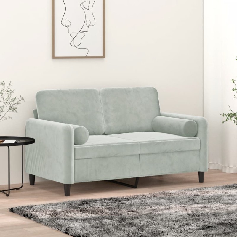 vidaXL Divano a 2 Posti con Cuscini Grigio Chiaro 120 cm in Velluto vidaXL Divano a 2 Posti con Cuscini Grigio Chiaro 120 cm in Velluto