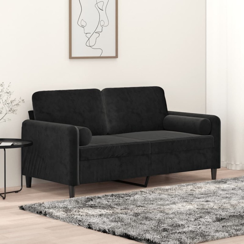 vidaXL Divano a 2 Posti con Cuscini Nero 140 cm in Velluto vidaXL Divano a 2 Posti con Cuscini Nero 140 cm in Velluto