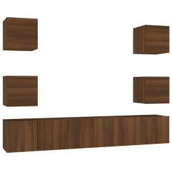 Set Mobili Porta TV 7 pz Rovere Marrone in Legno Multistrato