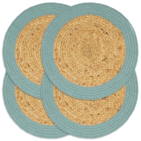 vidaXL Tovagliette 4 pz Naturale e Verde 38 cm in Juta e Cotone
