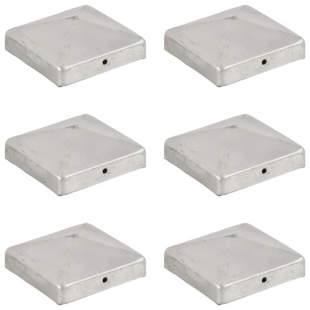 vidaXL Tappi per Pali a Piramide 6 pz in Metallo Zincato 91x91 mm