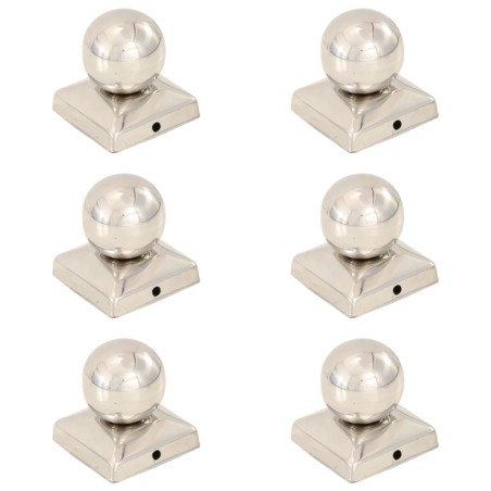 vidaXL Tappi per Pali 6 pz Estremità a Globo in Acciaio Inox 71x71 mm