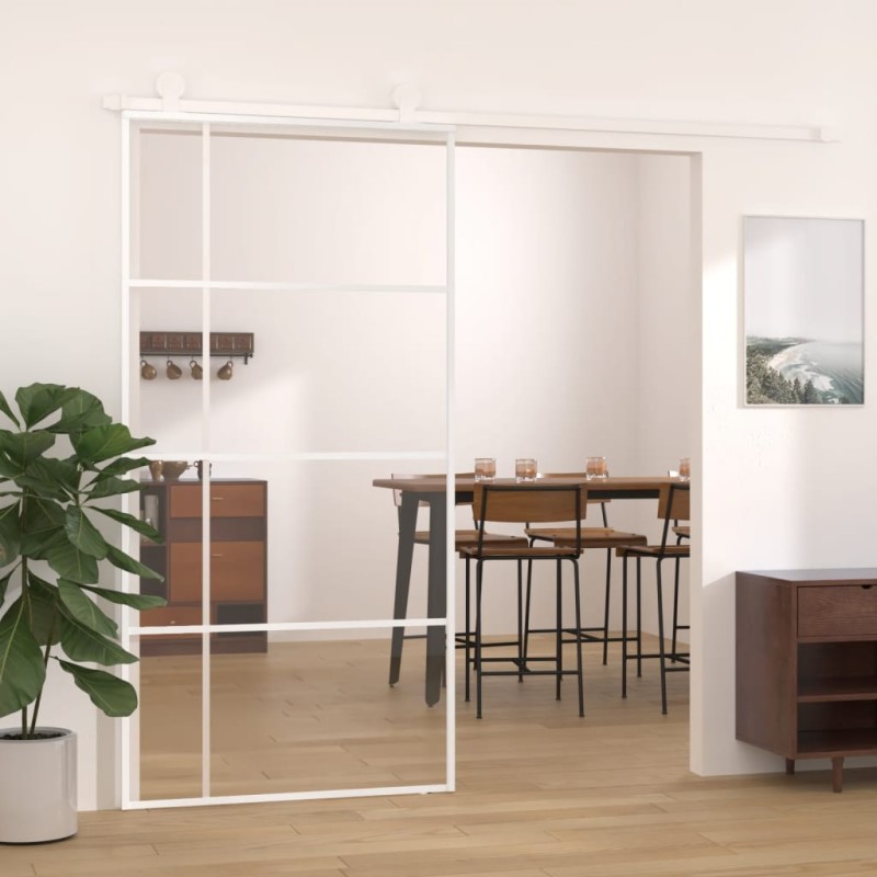 vidaXL Porta Scorrevole in Vetro ESG e Alluminio 102,5x205 cm Bianca vidaXL Porta Scorrevole in Vetro ESG e Alluminio 102,5x205 cm Bianca