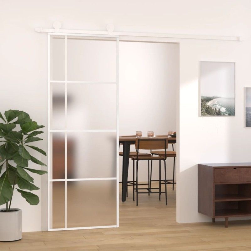 vidaXL Porta Scorrevole ESG Vetro e Alluminio 75x205 cm Bianca vidaXL Porta Scorrevole ESG Vetro e Alluminio 75x205 cm Bianca