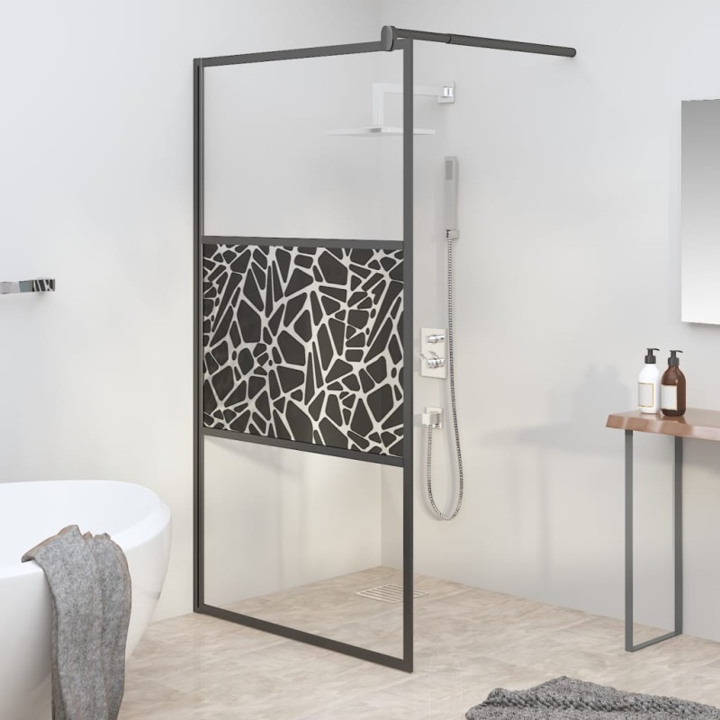 vidaXL Parete Doccia Walk in 100x195 cm Vetro ESG Design Pietre Nero vidaXL Parete Doccia Walk in 100x195 cm Vetro ESG Design Pietre Nero