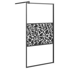 vidaXL Parete Doccia Walk in 100x195 cm Vetro ESG Design Pietre Nero