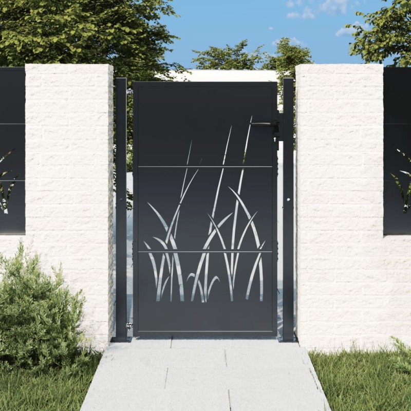 vidaXL Cancello Giardino Antracite 105x130 cm in Acciaio Design Erba vidaXL Cancello Giardino Antracite 105x130 cm in Acciaio Design Erba