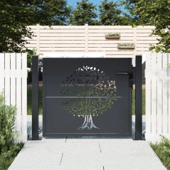 vidaXL Cancello Giardino Antracite 105x80 cm in Acciaio Design Albero
