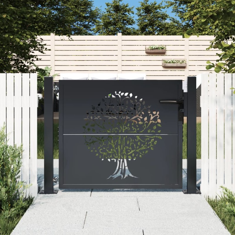 vidaXL Cancello Giardino Antracite 105x80 cm in Acciaio Design Albero vidaXL Cancello Giardino Antracite 105x80 cm in Acciaio Design Albero