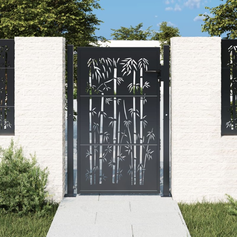 vidaXL Cancello Giardino Antracite 105x130 cm in Acciaio Design Bambù vidaXL Cancello Giardino Antracite 105x130 cm in Acciaio Design Bambù