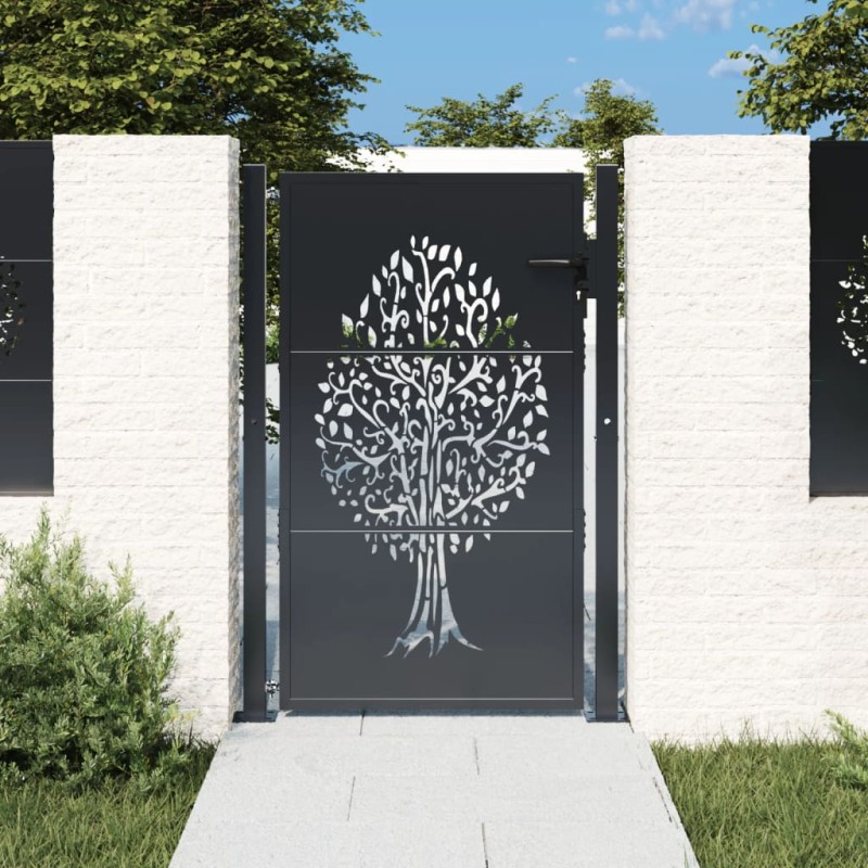 vidaXL Cancello Giardino Antracite 105x130 cm in Acciaio Design Albero vidaXL Cancello Giardino Antracite 105x130 cm in Acciaio Design Albero