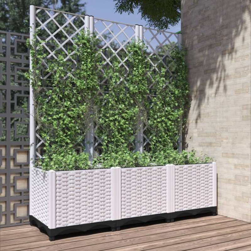 vidaXL Fioriera da Giardino con Graticcio Bianco 120x40x136 cm PP vidaXL Fioriera da Giardino con Graticcio Bianco 120x40x136 cm PP