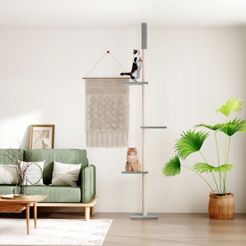 vidaXL Albero per Gatti Pavimento Soffitto Grigio Chiaro 267,5-297,5cm