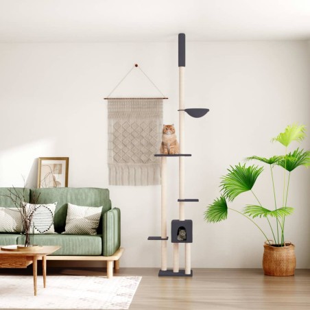 vidaXL Albero per Gatti Pavimento Soffitto Grigio Scuro 258,5-284,5 cm