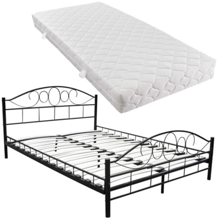 vidaXL Letto con Materasso Nero in Metallo 180x200 cm