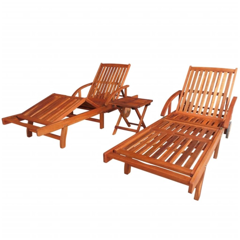vidaXL Lettini Prendisole 2 pz con Tavolo in Massello di Acacia vidaXL Lettini Prendisole 2 pz con Tavolo in Massello di Acacia