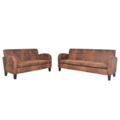 vidaXL Set Divani 2 pz in Camoscio Artificiale Marrone