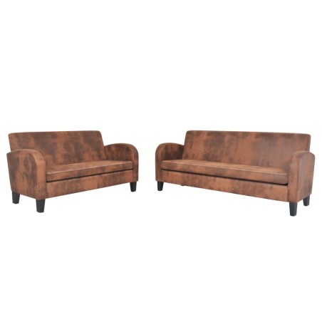 vidaXL Set Divani 2 pz in Camoscio Artificiale Marrone