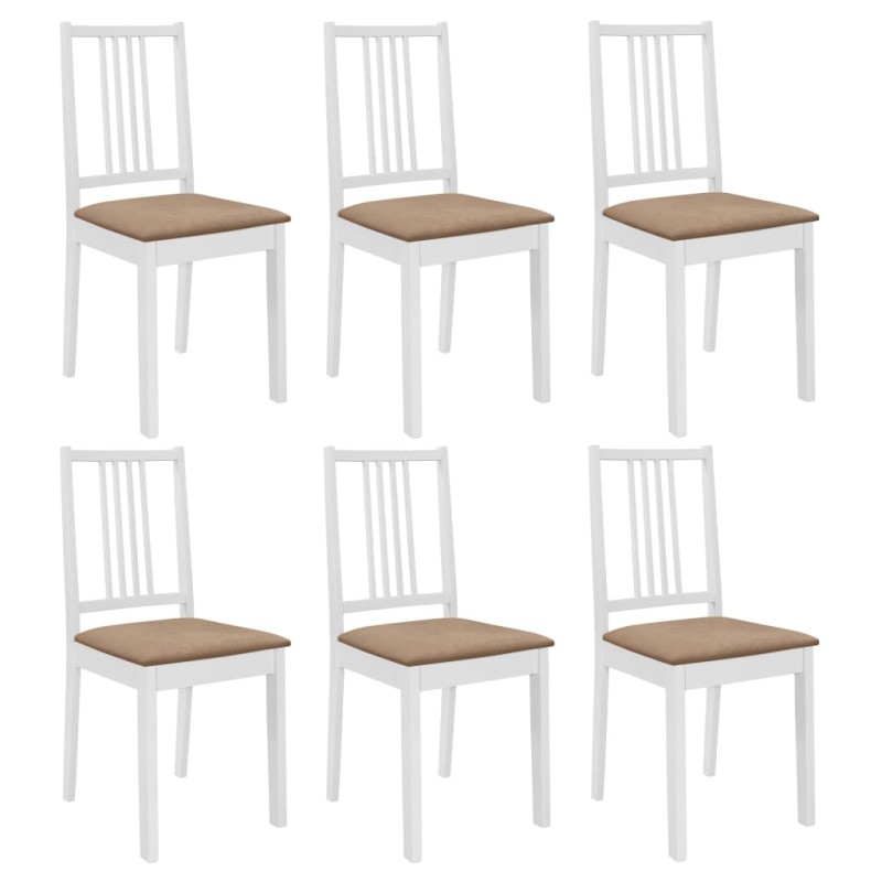 vidaXL Sedie da Pranzo con Cuscini 6 pz Bianche in Legno Massello vidaXL Sedie da Pranzo con Cuscini 6 pz Bianche in Legno Massello