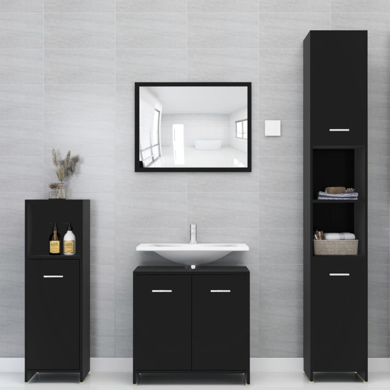 vidaXL Set Mobili da Bagno 4 pz Nero in Truciolato vidaXL Set Mobili da Bagno 4 pz Nero in Truciolato