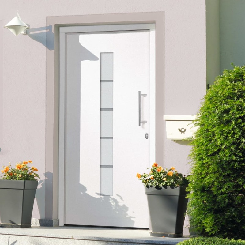 vidaXL Porta d'Ingresso in Alluminio e PVC Bianco 110x210 cm vidaXL Porta d'Ingresso in Alluminio e PVC Bianco 110x210 cm