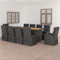 vidaXL Set da Pranzo da Giardino 11 pz con Cuscini in Polyrattan Nero