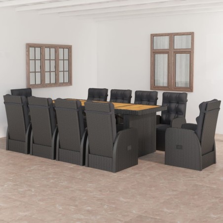 vidaXL Set da Pranzo da Giardino 11 pz con Cuscini in Polyrattan Nero