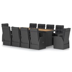vidaXL Set da Pranzo da Giardino 11 pz con Cuscini in Polyrattan Nero