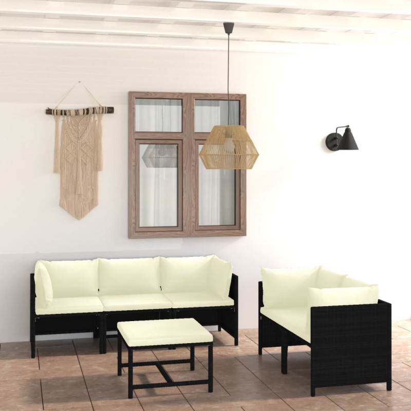 vidaXL Set Divani da Giardino 6 pz con Cuscini in Polyrattan Nero vidaXL Set Divani da Giardino 6 pz con Cuscini in Polyrattan Nero