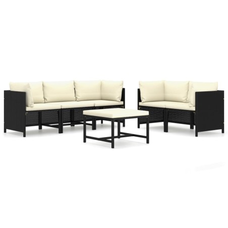 vidaXL Set Divani da Giardino 6 pz con Cuscini in Polyrattan Nero