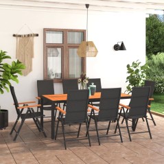 vidaXL Set da Pranzo da Giardino 9 pz Nero e Marrone