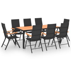 vidaXL Set da Pranzo da Giardino 9 pz Nero e Marrone